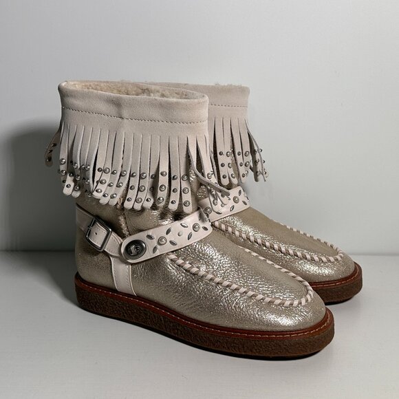 Coach (G1362) Roccasin Beige Silver Leather Lined Boots Women Size 7 B - Picture 1 of 7